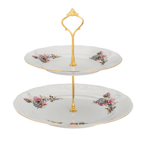 2 Tier Cake Stand White Gold